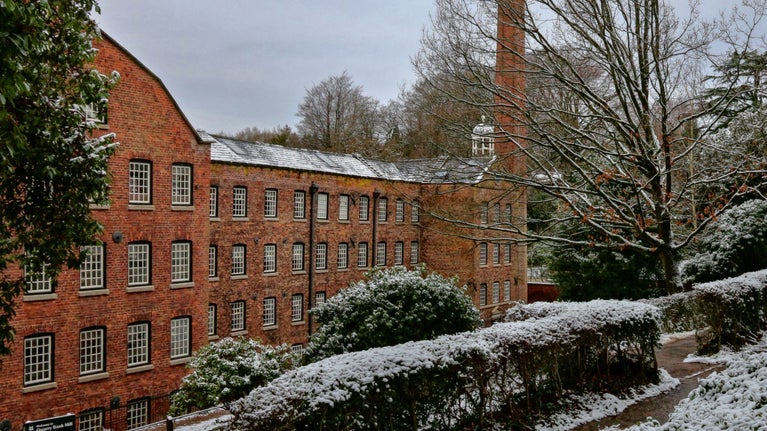 Early morning snow over the mill at Quarry Bank